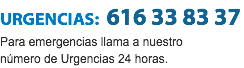 URGENCIAS: 616 33 83 37
Para emergencias llama a nuestro número de Urgencias 24 horas.